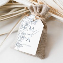 Dusty Blue Modern Vintage Monogram Bröllop Presentetikett