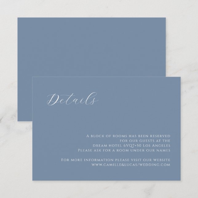 Dusty Blue - modernt Bröllop-informationskort OSA Kort (Fram/baksida)