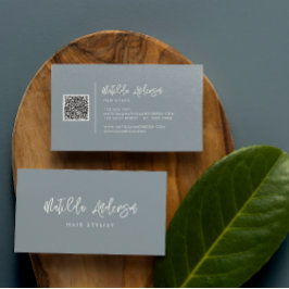 Dusty blue, modernt, lägsta QR CODE Visitkort