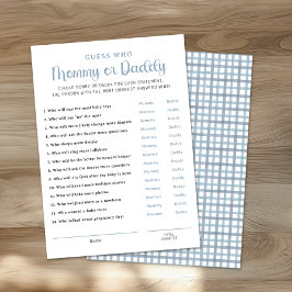 Dusty Blue Mommy or Daddy Baby Shower Game Card Rådkort