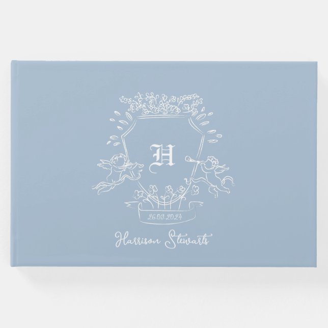 Dusty Blue Monogram Baby Shower Guest Bok (Framsida)