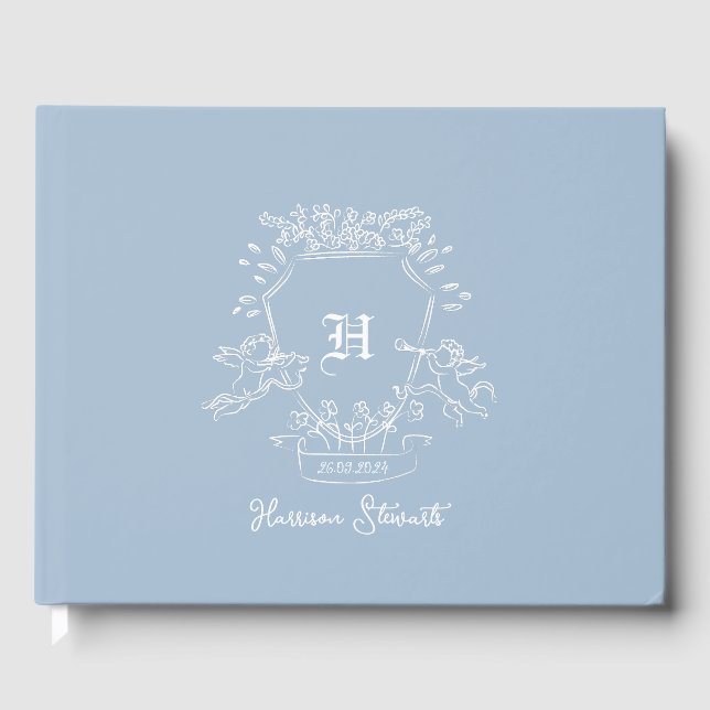 Dusty Blue Monogram Baby Shower Guest Bok (Framsida)