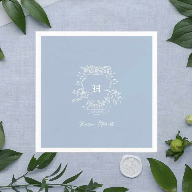 Dusty Blue Monogram Baby Shower Napkins Pappersservett (Skapare uppladdad)