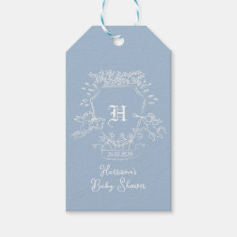 Dusty Blue Monogram Babyshower Presentetikett