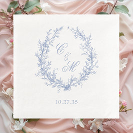 Dusty Blue Monogram botaniskt andetag Bröllop Pappersservett
