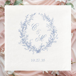 Dusty Blue Monogram botaniskt andetag Bröllop Pappersservett