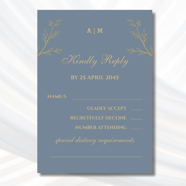 Dusty Blue Monogram botaniskt Bröllop OSA-kort OSA Kort (Skapare uppladdad)