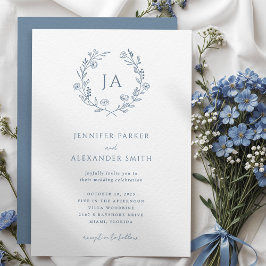 Dusty Blue Monogram Bröllop Inbjudningar