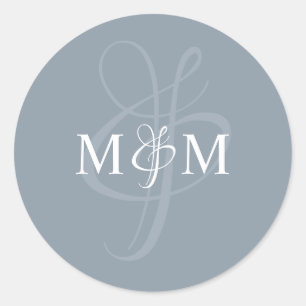 Dusty Blue Monogram Bröllop kuvert Sticker Sälar Runt Klistermärke