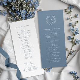 Dusty Blue Monogram Bröllop Program