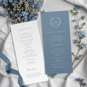 Dusty Blue Monogram Bröllop Program