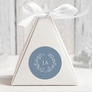 Dusty Blue Monogram Bröllop Runt Klistermärke