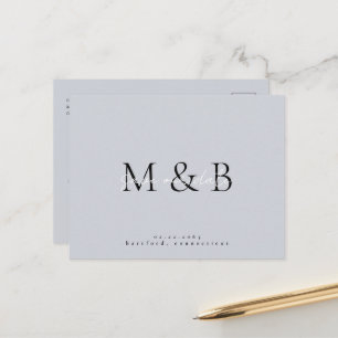 Dusty Blue Monogram Bröllop spara datum Meddelande Vykort
