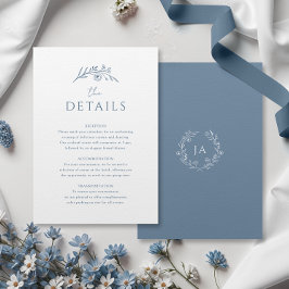 Dusty Blue Monogram Bröllop Tilläggskort