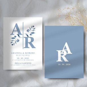Dusty Blue Monogram bröllopsinbjudan Inbjudningar