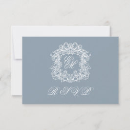 Dusty Blue Monogram Crest Elegant Wedding OSA Kort