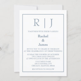 Dusty Blue Monogram Elegant Classy Minimal Bröllop Inbjudningar