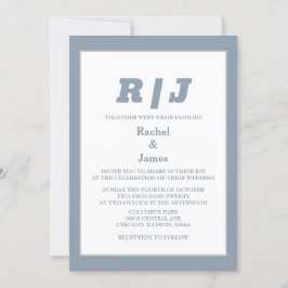 Dusty Blue Monogram Elegant Minimal Stil Bröllop Inbjudningar