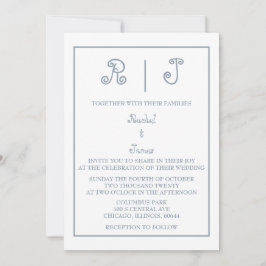 Dusty Blue Monogram Elegant Script - minimalt Bröl Inbjudningar
