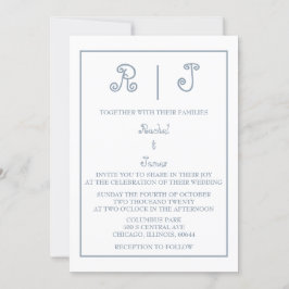 Dusty Blue Monogram Elegant Script - minimalt Bröl Inbjudningar