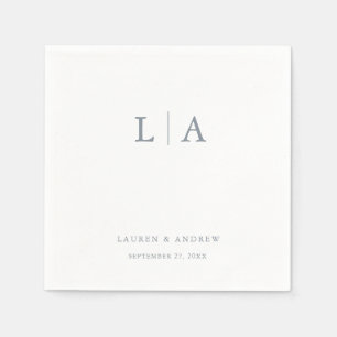 Dusty Blue Monogram Elegant Simple Bröllop Napkins Pappersservett