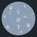 Dusty Blue Monogram Floral Wedding Runt Klistermärke<br><div class="desc">Classic Elegant wildflower themed Wedding Collection</div>