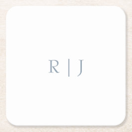 Dusty Blue Monogram Initialer Minimal Bröllop Underlägg Papper Kvadrat