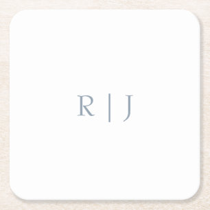 Dusty Blue Monogram Initialer Minimal Bröllop Underlägg Papper Kvadrat