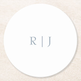 Dusty Blue Monogram Initialer Minimal Bröllop Underlägg Papper Rund