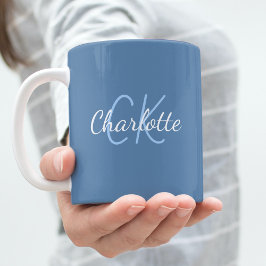 Dusty blue monogram initialer namn kaffemugg