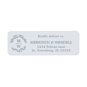 Dusty Blue Monogram OSA Mailing Returadress Etikett
