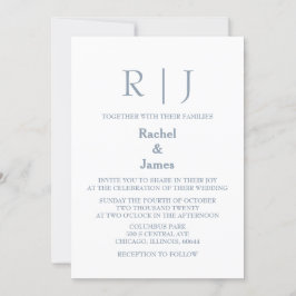 Dusty Blue Monogram QR-kodklass Minimal Bröllop Inbjudningar