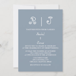 Dusty Blue Monogram Script Minimal Elegant bröllop Inbjudningar