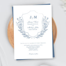 Dusty Blue Monogram Vapensköld Bröllopsinbjudan