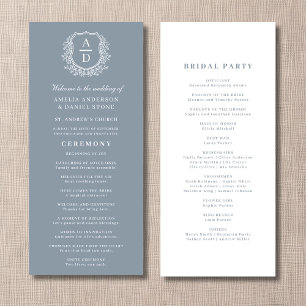 Dusty Blue Monogram Vapensköld Bröllopsprogram