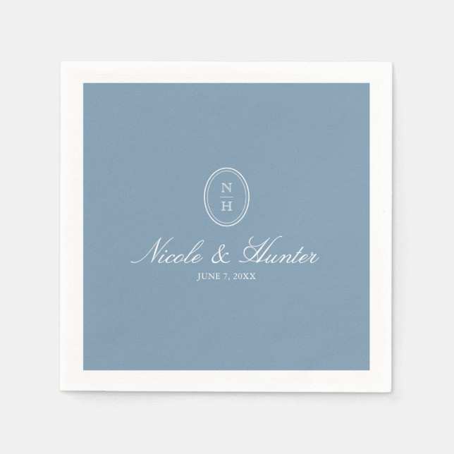Dusty Blue  Monogram Wedding Crest Pappersservett (Framsidan)