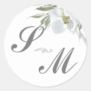 Dusty Blue Monogram Wedding Favor Sticker Runt Klistermärke