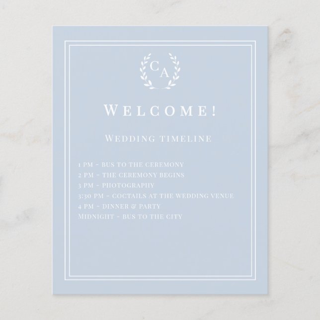 Dusty blue monogrammed wedding program details (Framsidan)