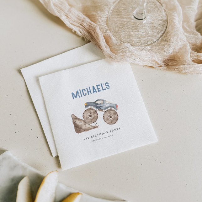 Dusty Blue Monster Lastbil Birthday Pappersservett (Skapare uppladdad)