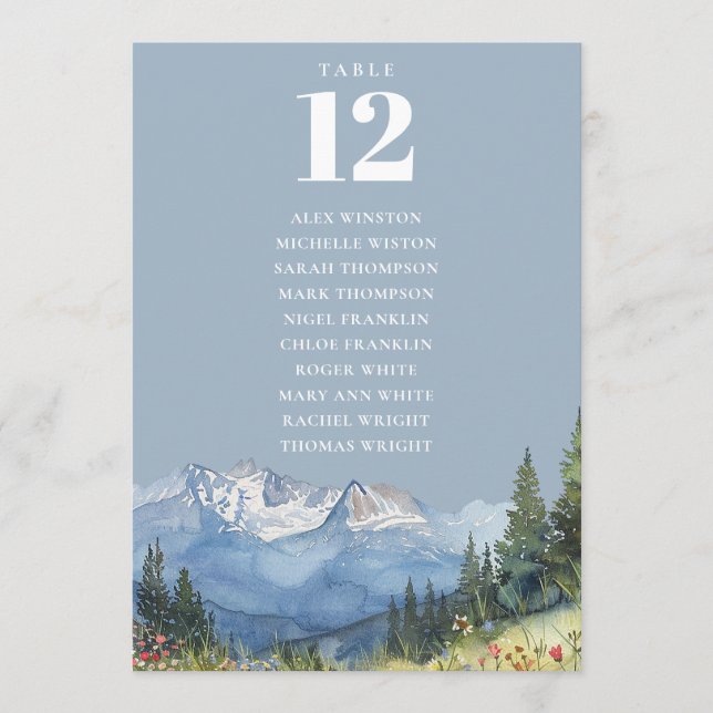 Dusty Blue Mountain-Bordsnumrets sittdiagram Inbjudningar (Framsida)