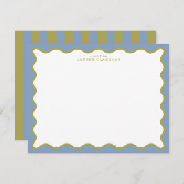 Dusty Blue & Mustard Wavy Border Note Card Inbjudningar