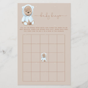 Dusty Blue Nalle Baby Shower Bingo Game Flyer
