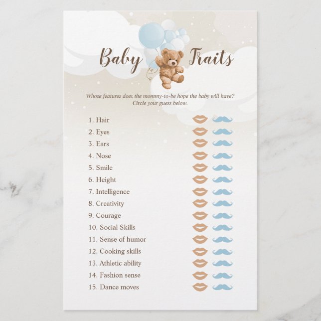 Dusty Blue Nalle Baby Traits Game Flyer (Framsidan)