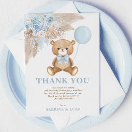 Dusty Blue Nalle Balloon Boy Shower Tack Kort