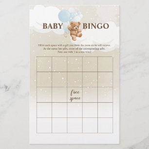 Dusty Blue Nalle BINGO Baby Shower Games Flygblad