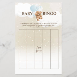 Dusty Blue Nalle BINGO Baby Shower Games Flygblad