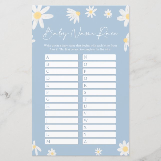 Dusty Blue Namn Tävling Baby Shower Game Card (Framsida)