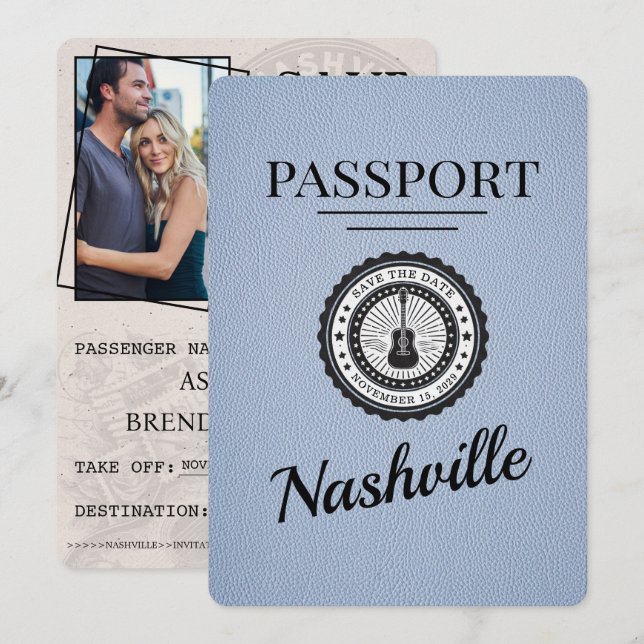 Dusty Blue Nashville Passport Spara datum Datumet (Fram/baksida)
