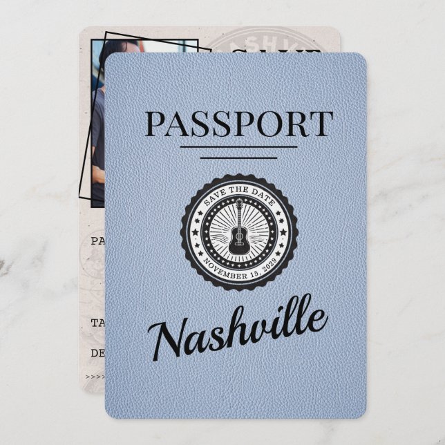 Dusty Blue Nashville Passport Spara datum Spara Datumet (Fram/baksida)