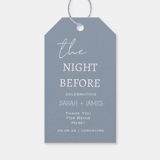 Dusty Blue natten före Bröllop Tack Presentetikett (Framsidan)